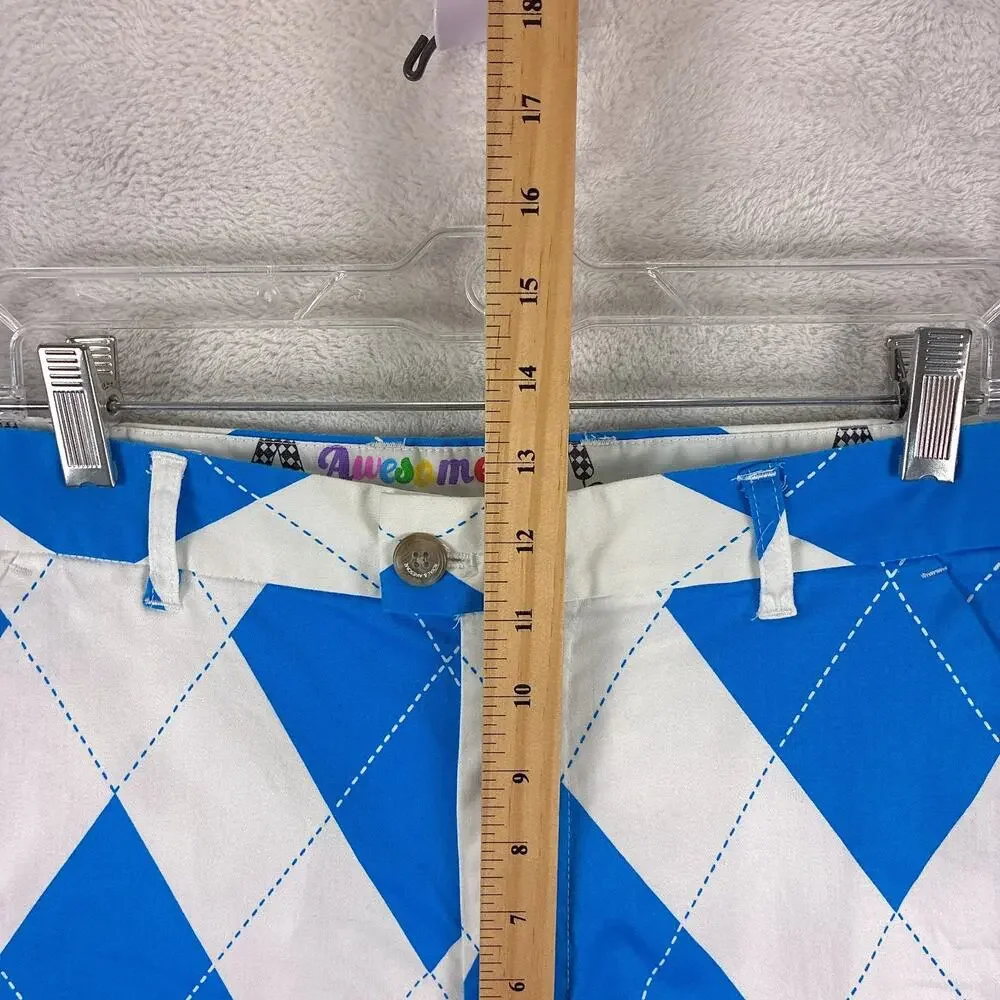 Royal and Awesome Shorts Mens 36 White Blue Argyle Preppy Golf Summer Outdoors